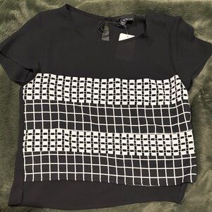 Greylin Black Short-Sleeve Grid Panel Blouse